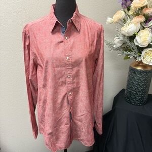 Cremieux Premium Denim Pink Embroidered Western Button Shirt 100% Cotton L